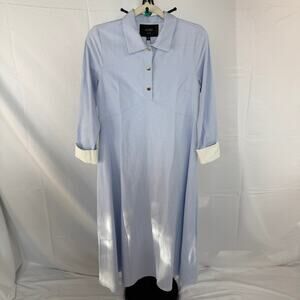 NWT Aleeza Paris A-Shaped Striped Light Blue/White Cuffs Maxi Dress Size XS